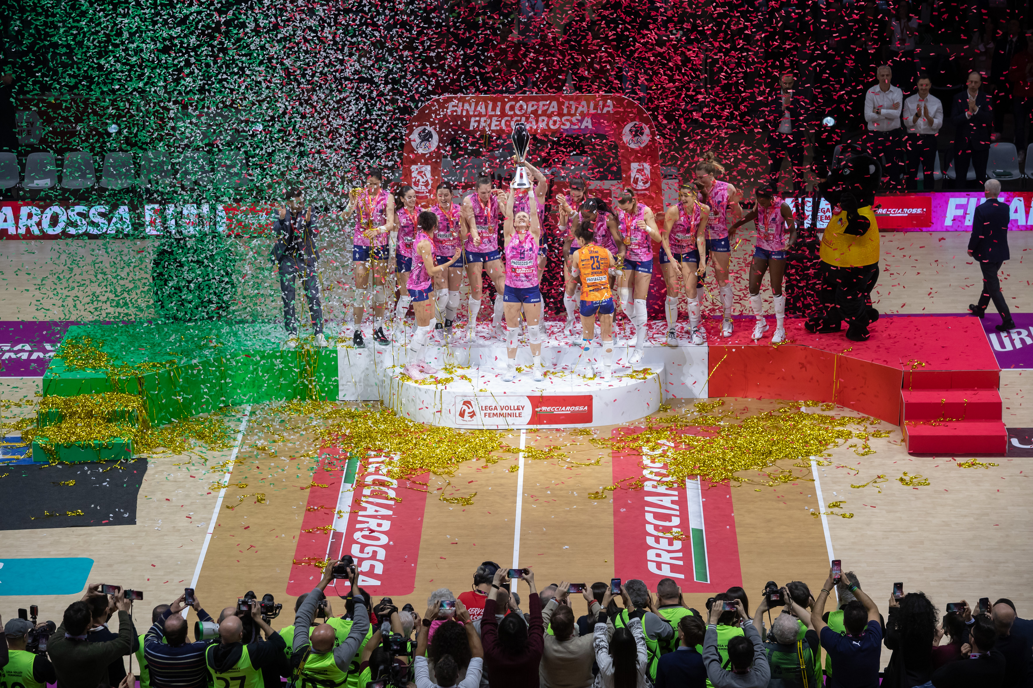 Awards Ceremony Stage for Italian LVF Lega Volley Femminile 2026 Finals