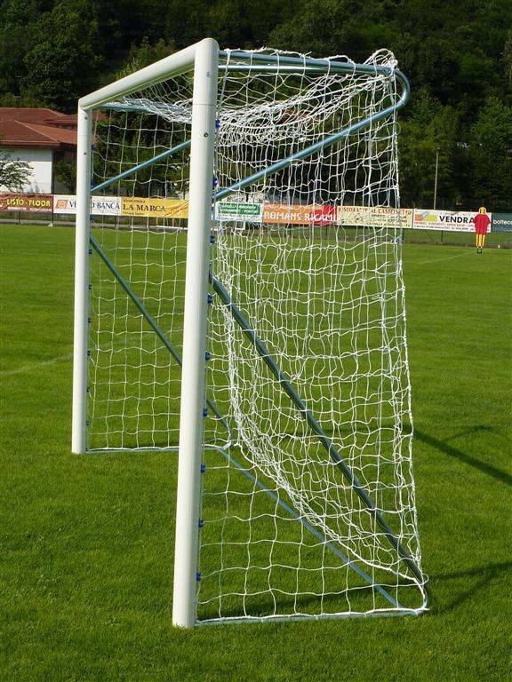 Freestanding soccer goals 4x2 in aluminium section diam. 80 mm., welded corner joints.