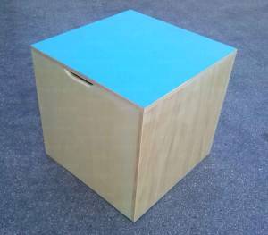 Proprioceptive cube, size 80x80x80 cm., made in wood, antislip bottom and top sides.