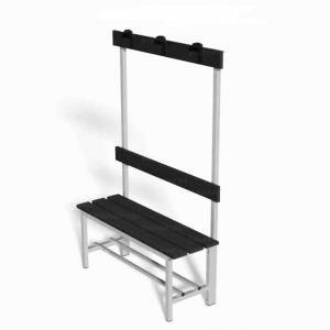 ALUMINUM bench section. 30x30 mm. black HPL slats, 1 mt. with seat, back and coat hanger. 